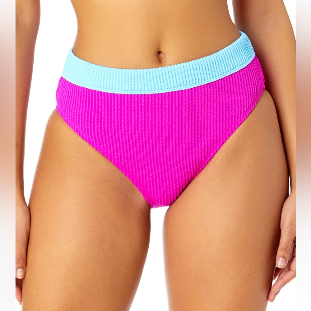 Salt & Cove Vibrant Pink & Aqua blue Color-blocked Ribbed Bikini Bottom NWT